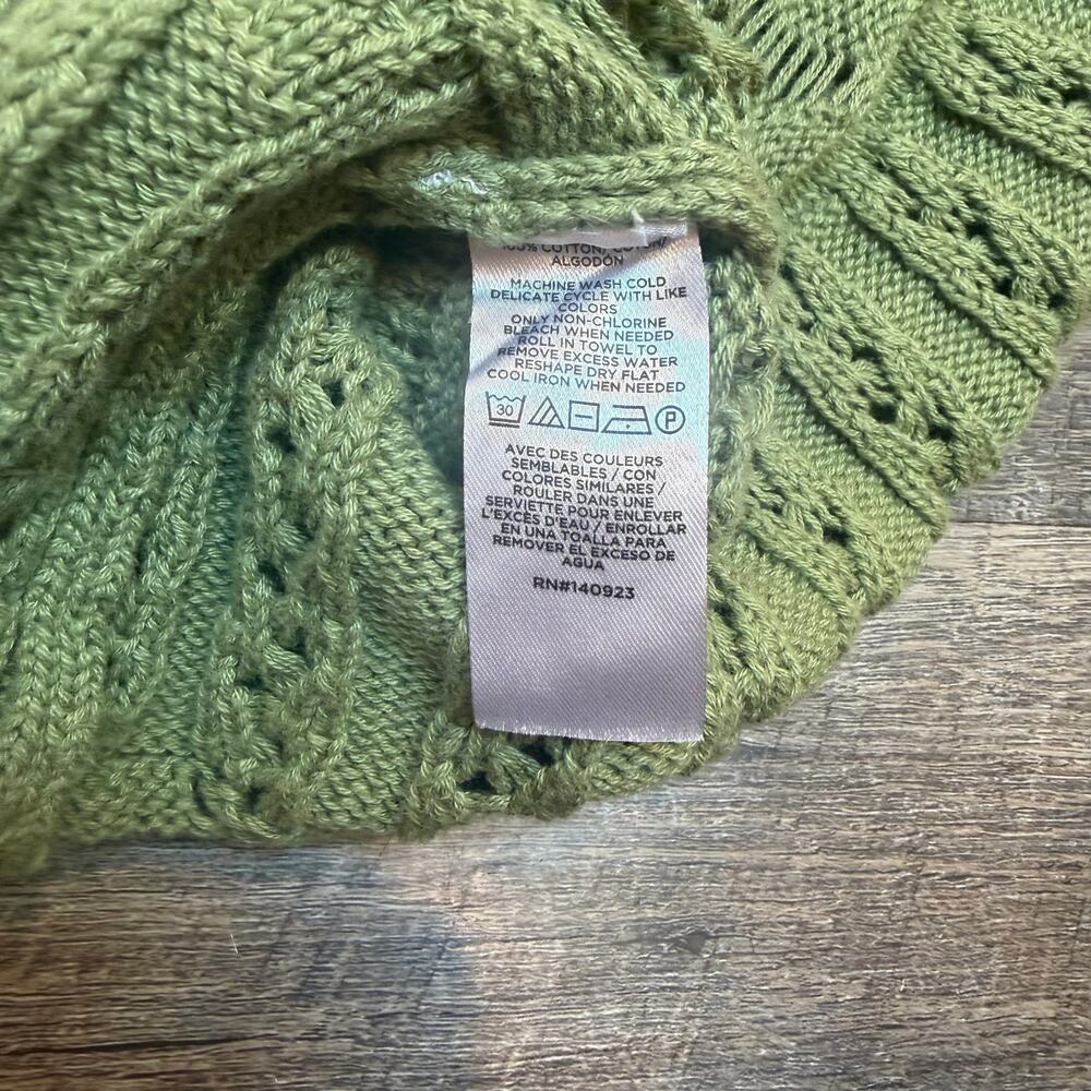LOFT Textured Pointelle Sweater Tank Top Olive Green Crochet Knit size Medium - Picture 7 of 7